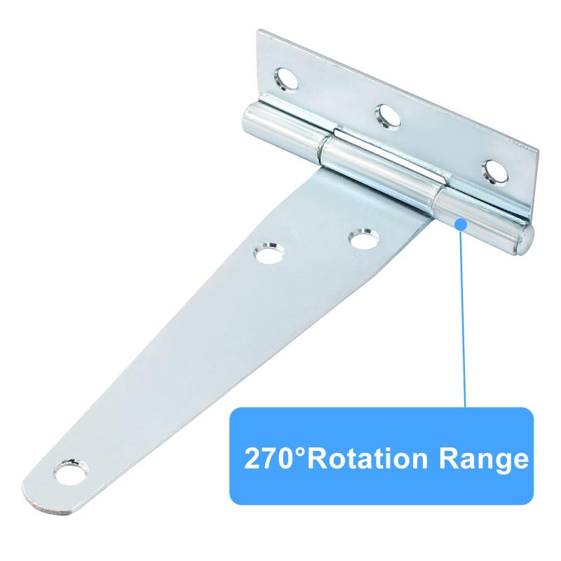 Murtenze 6Pack 4 Inch Silver T-Strap Shed Hinge,Barn Door Hinges Heavy Duty Gate Strap Hinge T Hinges for Barn Door, Shed or Wooden Fences - Image 5